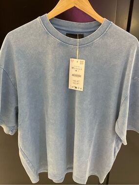 Zara Light Blue Washed Crewneck Tee